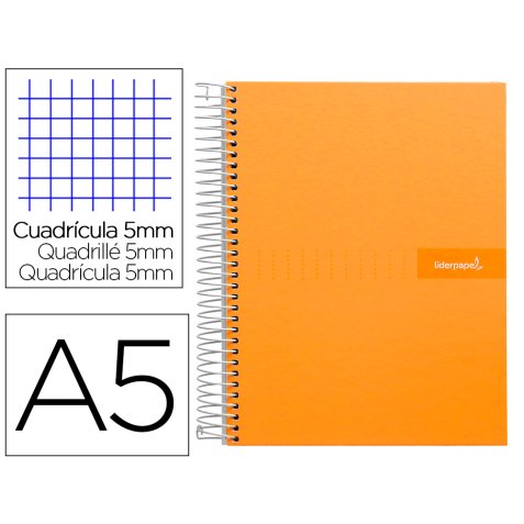 Cuaderno espiral liderpapel a5 micro crafty tapa forrada 120h 90 gr cuadro 5mm 5 bandas6 taladros color naranja