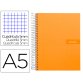 Cuaderno espiral liderpapel a5 micro crafty tapa forrada 120h 90 gr cuadro 5mm 5 bandas6 taladros color naranja