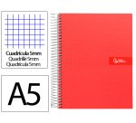 Cuaderno espiral liderpapel a5 micro crafty tapa forrada 120h 90gr cuadro 5mm 5 bandas 6 taladros color rojo