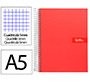 Cuaderno espiral liderpapel a5 micro crafty tapa forrada 120h 90gr cuadro 5mm 5 bandas 6 taladros color rojo