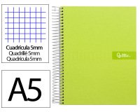 Cuaderno espiral liderpapel a5 micro crafty tapa forrada 120h 90gr cuadro 5mm 5 bandas 6 taladros color verde