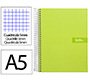 Cuaderno espiral liderpapel a5 micro crafty tapa forrada 120h 90gr cuadro 5mm 5 bandas 6 taladros color verde