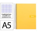 Cuaderno espiral liderpapel a5 micro crafty tapa forrada 120h 90gr cuadro 5mm 5 bandas 6 taladros color amarillo