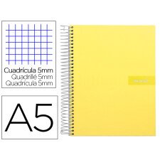 Cuaderno espiral liderpapel a5 micro crafty tapa forrada 120h 90 gr cuadro 5mm 5 bandas6 taladros color amarillo