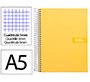 Cuaderno espiral liderpapel a5 micro crafty tapa forrada 120h 90gr cuadro 5mm 5 bandas 6 taladros color amarillo