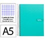 Cuaderno espiral liderpapel a5 micro crafty tapa forrada 120h 90gr cuadro 5mm 5 bandas 6 taladros color turquesa
