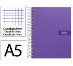 Cuaderno espiral liderpapel a5 micro crafty tapa forrada 120h 90gr cuadro 5mm 5 bandas 6 taladros color violeta