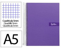 Cuaderno espiral liderpapel a5 micro crafty tapa forrada 120h 90gr cuadro 5mm 5 bandas 6 taladros color violeta