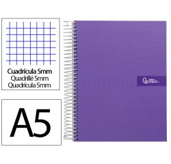Cuaderno espiral liderpapel a5 micro crafty tapa forrada 120h 90gr cuadro 5mm 5 bandas 6 taladros color violeta