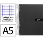 Cuaderno espiral liderpapel a5 micro crafty tapa forrada 120h 90gr cuadro 5mm 5 bandas 6 taladros color negro