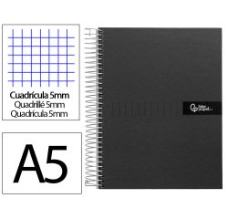Cuaderno espiral liderpapel a5 micro crafty tapa forrada 120h 90gr cuadro 5mm 5 bandas 6 taladros color negro