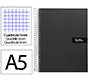 Cuaderno espiral liderpapel a5 micro crafty tapa forrada 120h 90gr cuadro 5mm 5 bandas 6 taladros color negro