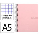 Cuaderno espiral liderpapel a5 micro crafty tapa forrada 120h 90gr cuadro 5mm 5 bandas 6 taladros color rosa
