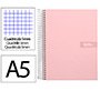 Cuaderno espiral liderpapel a5 micro crafty tapa forrada 120h 90gr cuadro 5mm 5 bandas 6 taladros color rosa
