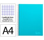 Cuaderno espiral liderpapel a4 micro jolly tapa forrada 140h 75gr cuadro 5mm 5 bandas 4 taladros color celeste