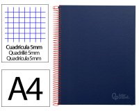 Cuaderno espiral liderpapel a4 micro jolly tapa forrada 140h 75gr cuadro 5mm 5 bandas 4 taladros color azul