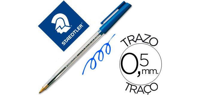 Boligrafo staedtler stick azul con capuchon