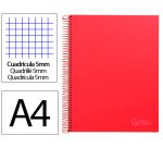 Cuaderno espiral liderpapel a4 micro jolly tapa forrada 140h 75gr cuadro 5mm 5 bandas 4 taladros color rojo