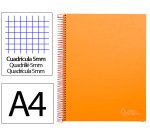 Cuaderno espiral liderpapel a4 micro jolly tapa forrada 140h 75gr cuadro 5mm 5 bandas 4 taladros color naranja