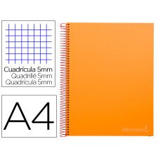 Cuaderno espiral liderpapel a4 micro jolly tapa forrada 140h 75 gr cuadro 5mm 5 bandas4 taladros color naranja