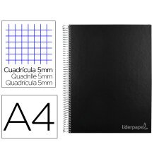 Cuaderno espiral liderpapel a4 micro jolly tapa forrada 140h 75 gr cuadro 5mm 5 bandas 4 taladros color negro