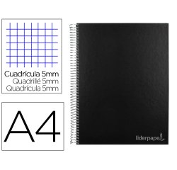 Cuaderno espiral liderpapel a4 micro jolly tapa forrada 140h 75 gr cuadro 5mm 5 bandas 4 taladros color negro