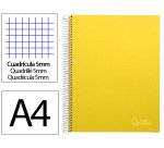 Cuaderno espiral liderpapel a4 micro jolly tapa forrada 140h 75gr cuadro 5mm 5 bandas 4 taladros color amarillo