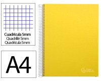 Cuaderno espiral liderpapel a4 micro jolly tapa forrada 140h 75gr cuadro 5mm 5 bandas 4 taladros color amarillo