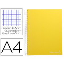 Cuaderno espiral liderpapel a4 micro jolly tapa forrada 140h 75 gr cuadro 5mm 5 bandas4 taladros color amarillo