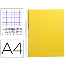 Cuaderno espiral liderpapel a4 micro jolly tapa forrada 140h 75 gr cuadro 5mm 5 bandas4 taladros color amarillo