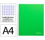 Cuaderno espiral liderpapel a4 micro jolly tapa forrada 140h 75gr cuadro 5mm 5 bandas 4 taladros color verde