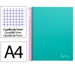 Cuaderno espiral liderpapel a4 micro jolly tapa forrada 140h 75gr cuadro 5mm 5 bandas 4 taladros color turquesa