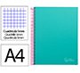 Cuaderno espiral liderpapel a4 micro jolly tapa forrada 140h 75gr cuadro 5mm 5 bandas 4 taladros color turquesa
