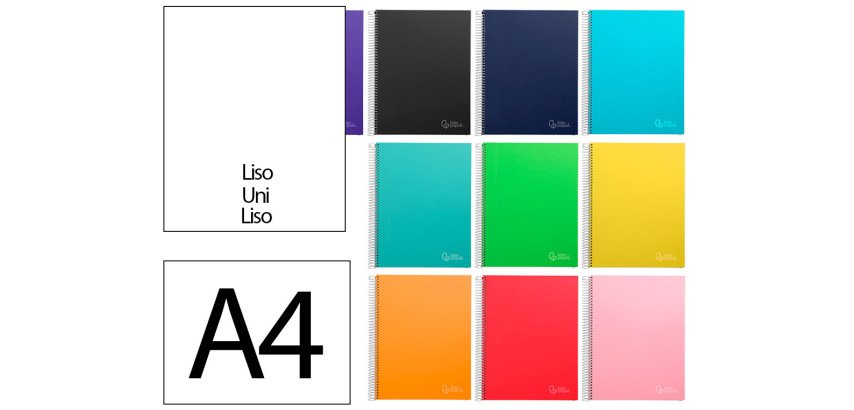 Cuaderno espiral liderpapel a4 micro jolly tapa forrada 140h 75gr liso 5 bandas 4 taladros colores surtidos