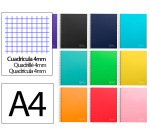 Cuaderno espiral liderpapel a4 micro jolly tapa forrada 140h 75gr cuadro 4mm 5 bandas 4 taladros colores surtidos