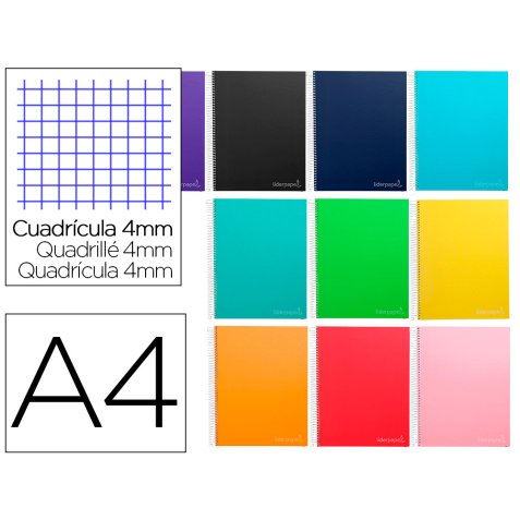 Cuaderno espiral liderpapel a4 micro jolly tapa forrada 140h 75 gr cuadro 4mm 5 bandas4 taladros colores surtidos