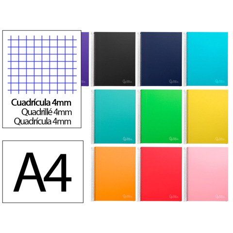 Cuaderno espiral liderpapel a4 micro jolly tapa forrada 140h 75gr cuadro 4mm 5 bandas 4 taladros colores surtidos