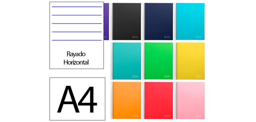 Cuaderno espiral liderpapel a4 micro jolly tapa forrada 140h 75gr horizontal 5 bandas 4 taladros colores surtidos