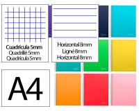 Cuaderno espiral liderpapel a5 micro jolly tapa forrada 140h 75gr cuadro 5mm 5 bandas 6 taladros colores surtidos