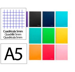 Cuaderno espiral liderpapel a5 micro jolly tapa forrada 140h 75gr cuadro 5mm 5 bandas 6 taladros colores surtidos