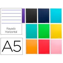 Cuaderno espiral liderpapel a5 micro jolly tapa forrada 140h 75 gr horizontal 5 bandas6 taladros colores surtidos