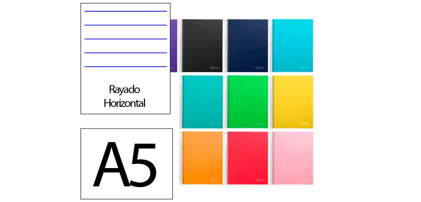 Cuaderno espiral liderpapel a5 micro jolly tapa forrada 140h 75gr horizontal 5 bandas 6 taladros colores surtidos