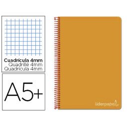 Cuaderno espiral liderpapel cuarto witty tapa dura 80h 75gr cuadro 4mm con margen color naranja