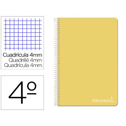 Cuaderno espiral liderpapel cuarto witty tapa dura 80h 75gr cuadro 4mm con margen color amarillo