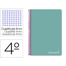 Cuaderno espiral liderpapel cuarto witty tapa dura 80h 75gr cuadro 4mm con margen color turquesa