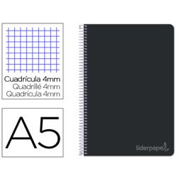 Cuaderno espiral liderpapel cuarto witty tapa dura 80h 75gr cuadro 4mm con margen color negro