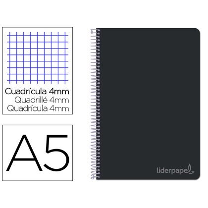 Cuaderno espiral liderpapel cuarto witty tapa dura 80h 75gr cuadro 4mm con margen color negro