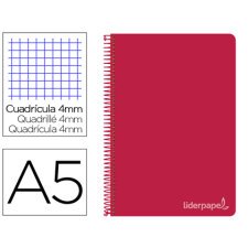 Cuaderno espiral liderpapel cuarto witty tapa dura 80h 75gr cuadro 4mm con margen color rojo