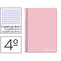 Cuaderno espiral liderpapel cuarto witty tapa dura 80h 75gr cuadro 4mm con margen color rosa