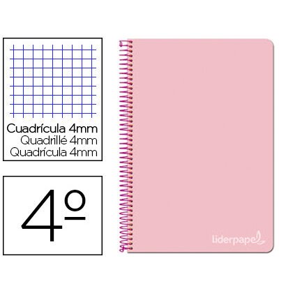 Cuaderno espiral liderpapel cuarto witty tapa dura 80h 75gr cuadro 4mm con margen color rosa